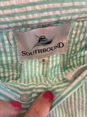 Southbound Boy’s Green and White Seersucker Striped Pants Size 6